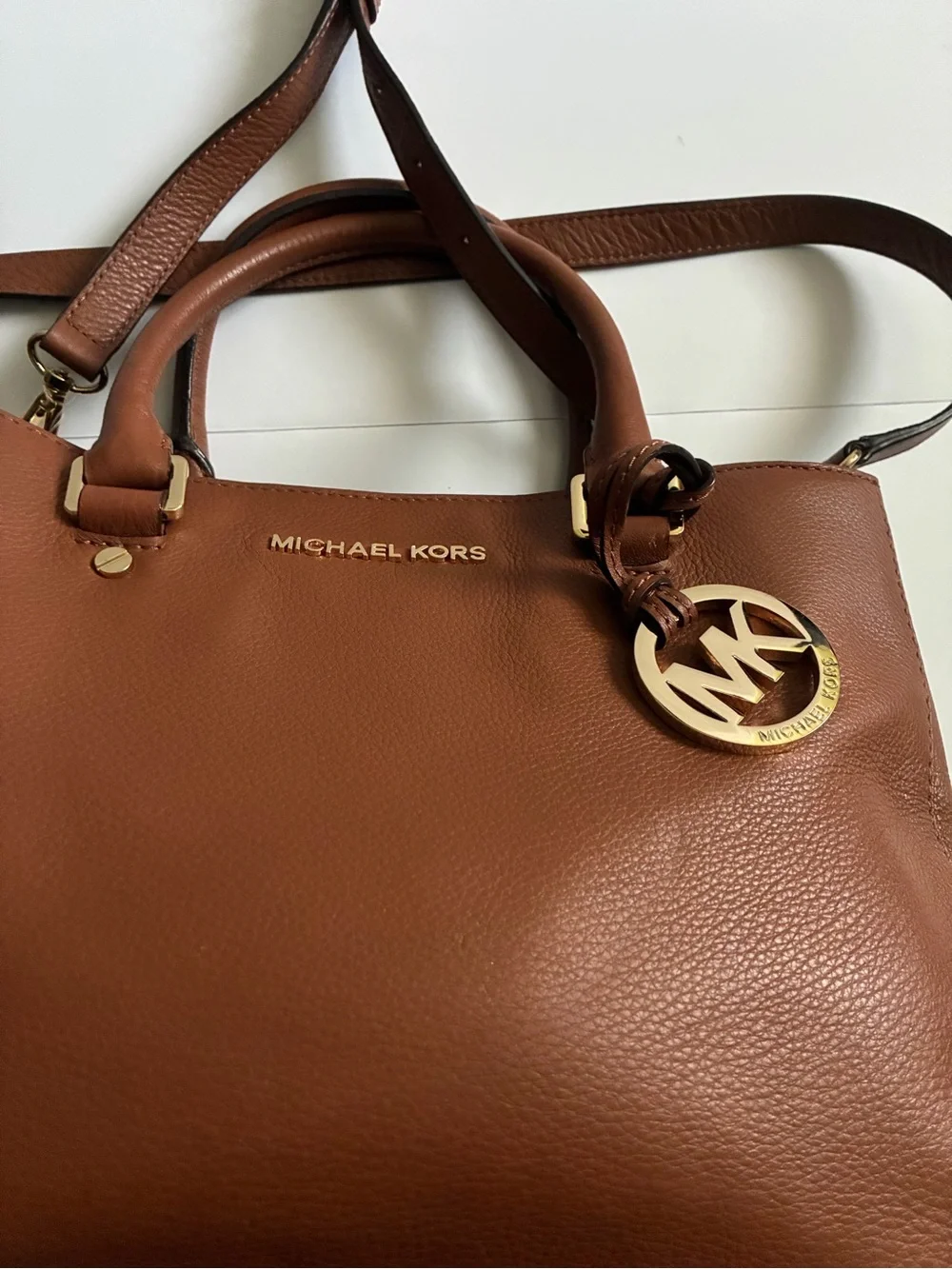 Michael Kors Cognac Leather Satchel with Gold Hardware
